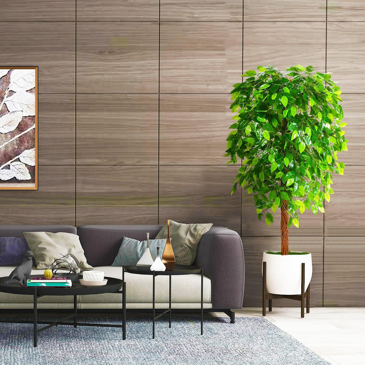 OXLLXO 6ft Artificial Ficus Silk Tree (72in) with Plastic Nursery Pot Faux Tree, Fake Plant for Office House Farmhouse Living Room Home Decor (Indoor/Outdoor)