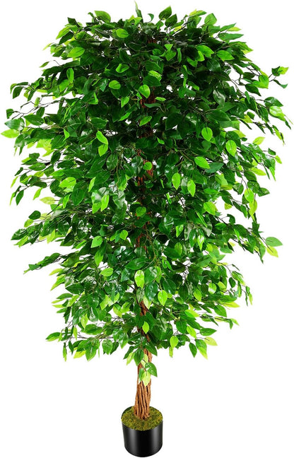 OXLLXO 6ft Artificial Ficus Silk Tree (72in) with Plastic Nursery Pot Faux Tree, Fake Plant for Office House Farmhouse Living Room Home Decor (Indoor/Outdoor)