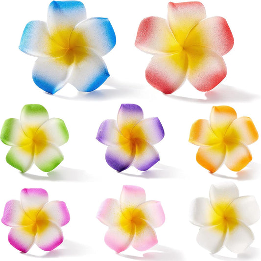 150 Pcs Foam Hawaiian Frangipani Artificial Plumeria Tropical Flower Petals Decor for Hawaiian Summer Mixed Colors DIY Hair Hat Wreath Floral Bridal Wedding Party Decoration
