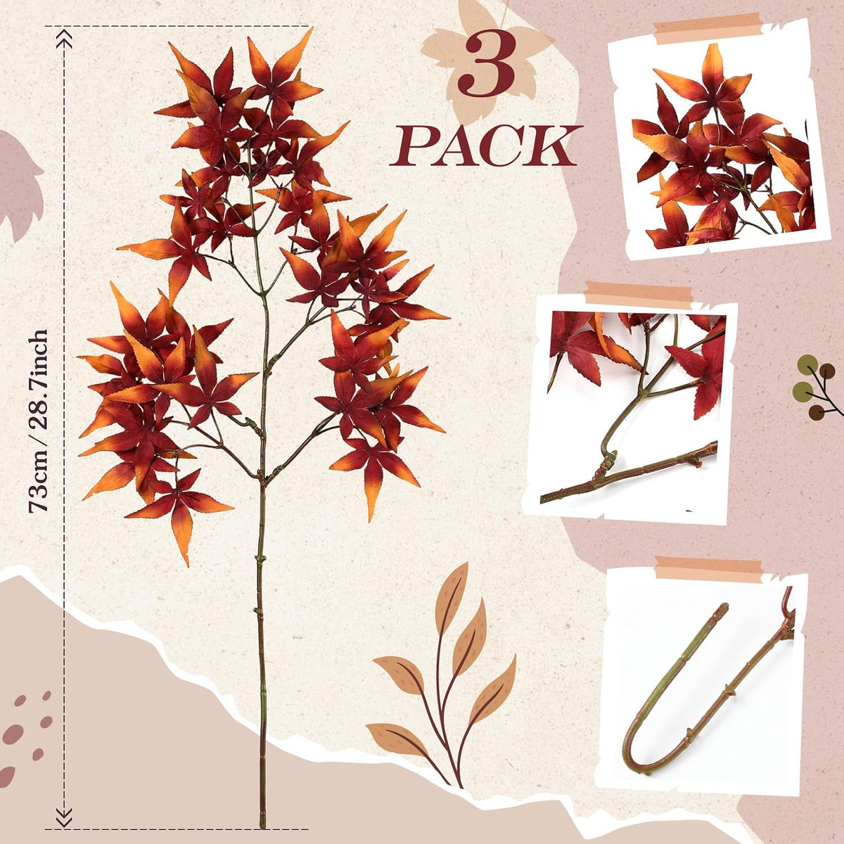 29" Fall Stem Leaf for Vase Artificial Japanese Maple,Orange Red