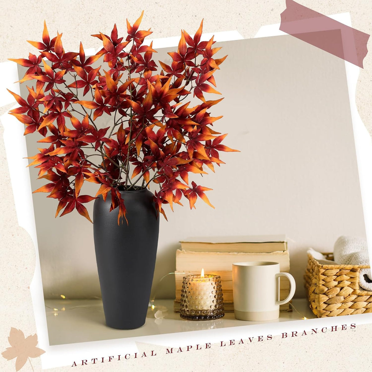 29" Fall Stem Leaf for Vase Artificial Japanese Maple,Orange Red