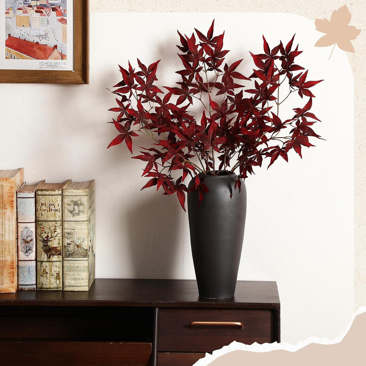 29" Fall Stem Leaf for Vase Artificial Japanese Maple,Orange Red
