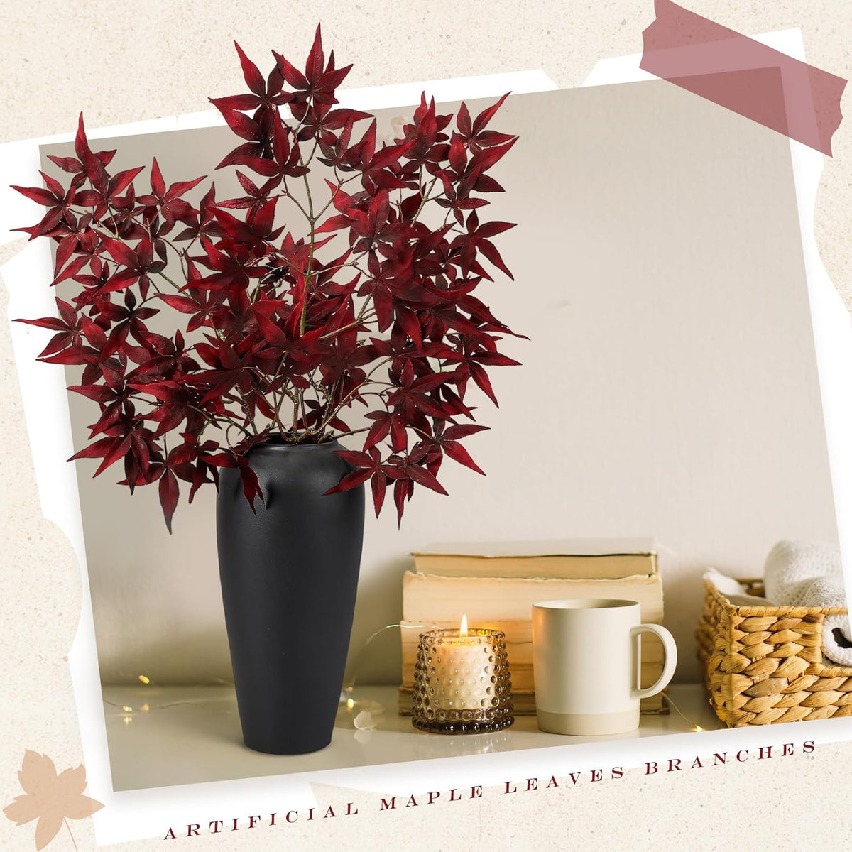29" Fall Stem Leaf for Vase Artificial Japanese Maple,Orange Red