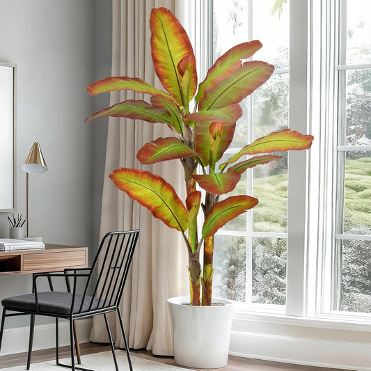 Artificial BananaTree 7FT Tall Large Faux Trees with Realistic Leaves, Fake Banana Floor Potted Artificial Plants for Home Office Living Room Indoor Outdoor Decor (84in,1Pack)