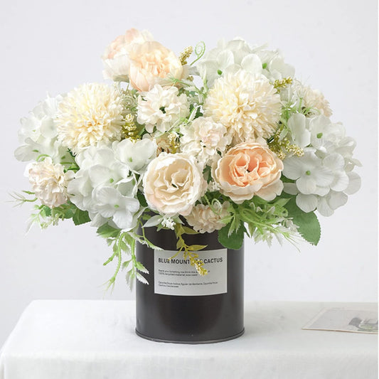 White Artificial Flowers, Fake Silk Peonies Bouquet
