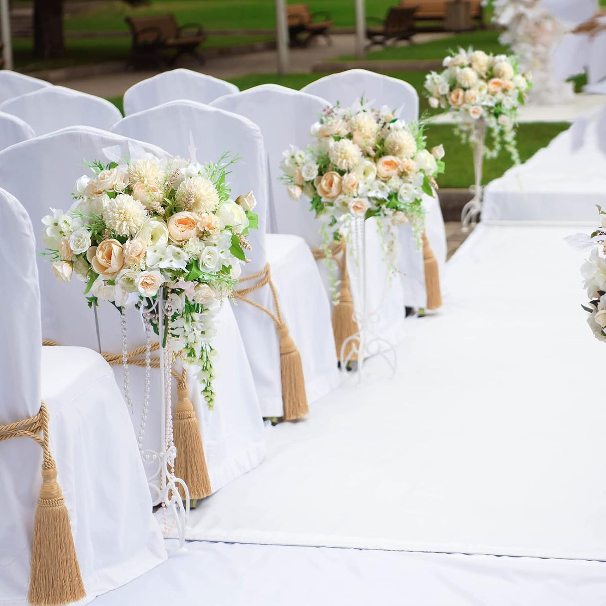 White Artificial Flowers, Fake Silk Peonies Bouquet