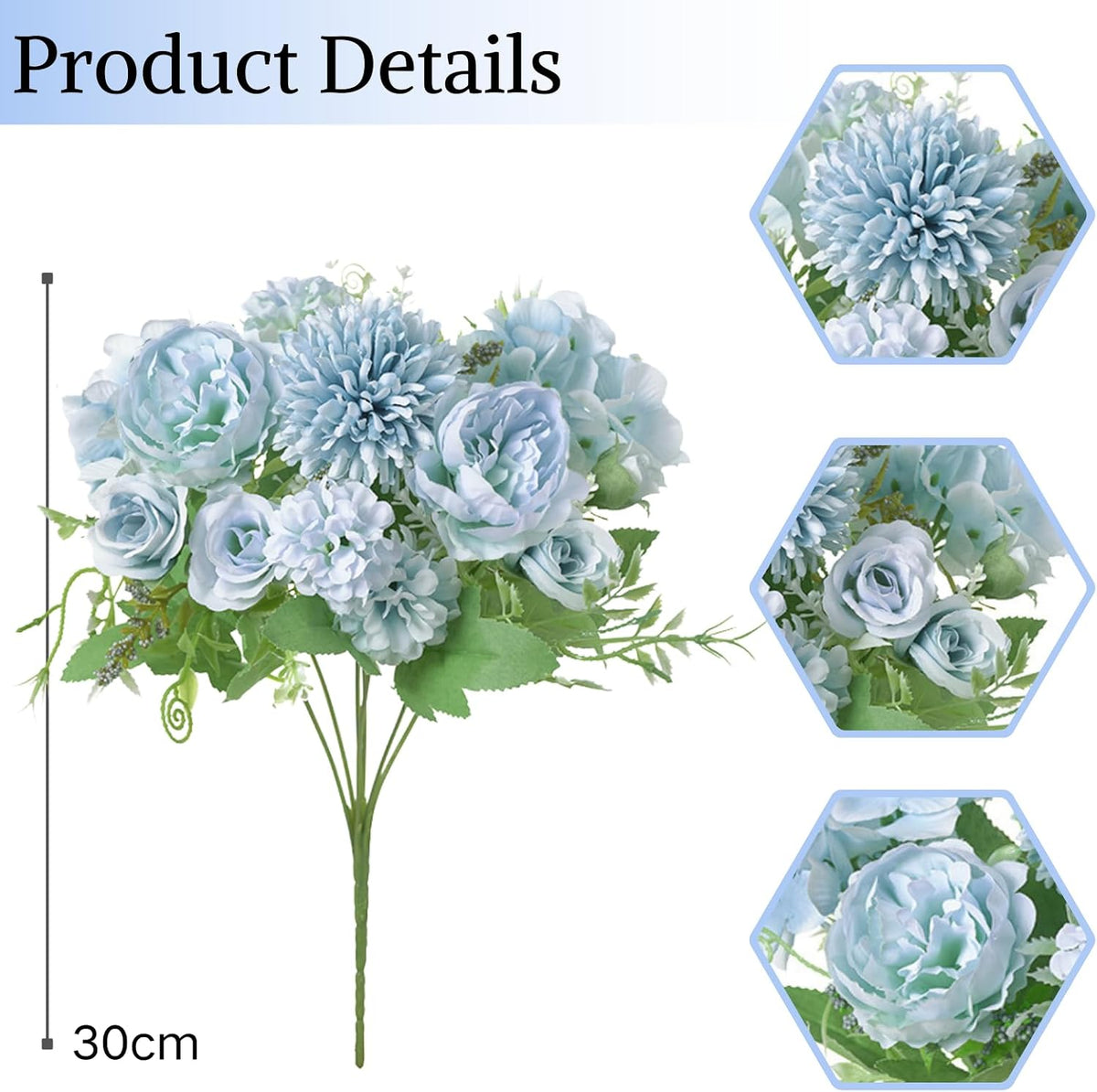 White Artificial Flowers, Fake Silk Peonies Bouquet