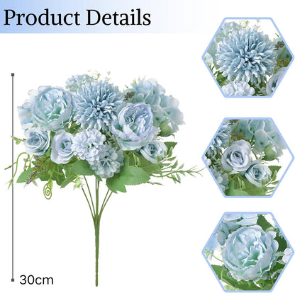 White Artificial Flowers, Fake Silk Peonies Bouquet