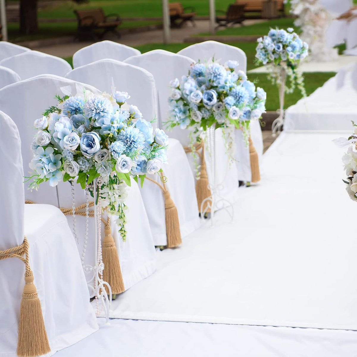 White Artificial Flowers, Fake Silk Peonies Bouquet