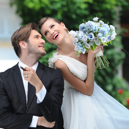 White Artificial Flowers, Fake Silk Peonies Bouquet