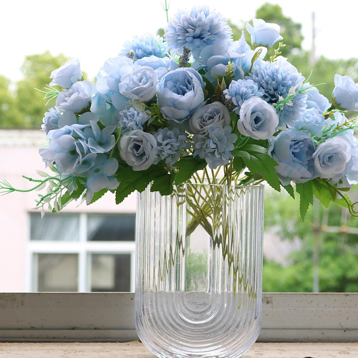 White Artificial Flowers, Fake Silk Peonies Bouquet