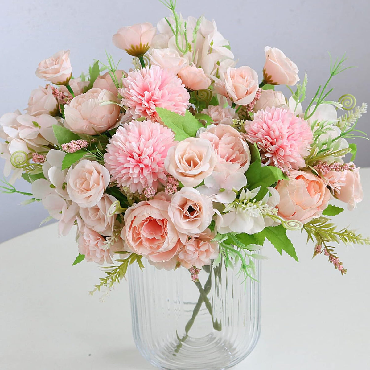 White Artificial Flowers, Fake Silk Peonies Bouquet
