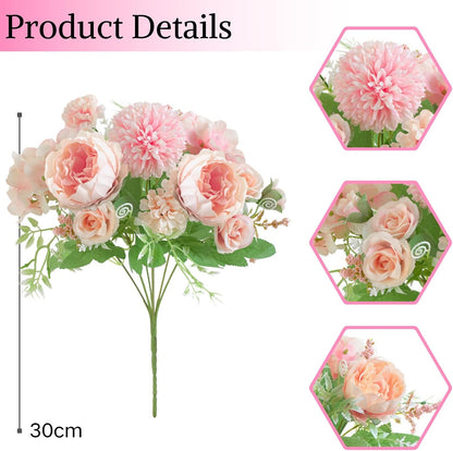 White Artificial Flowers, Fake Silk Peonies Bouquet