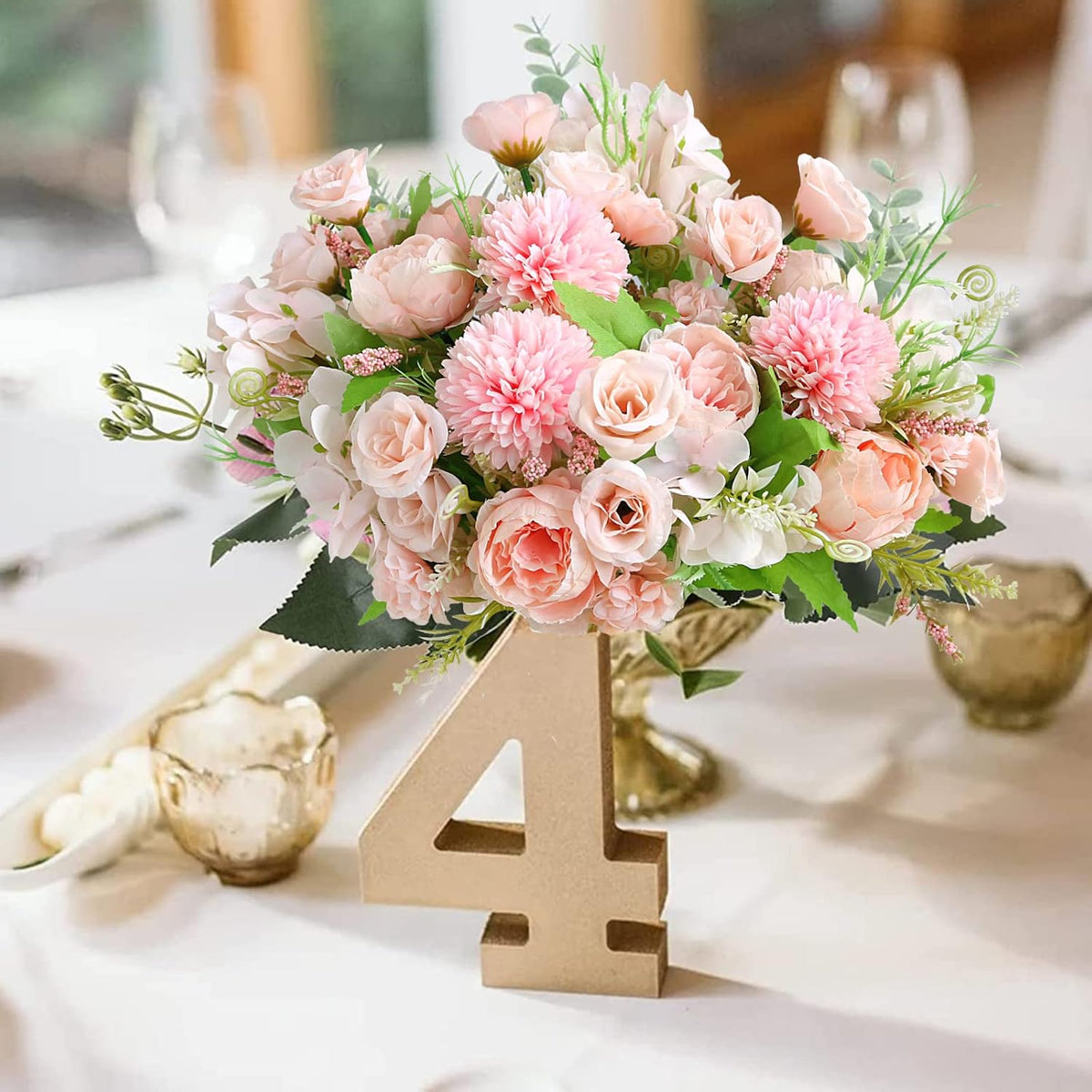 White Artificial Flowers, Fake Silk Peonies Bouquet