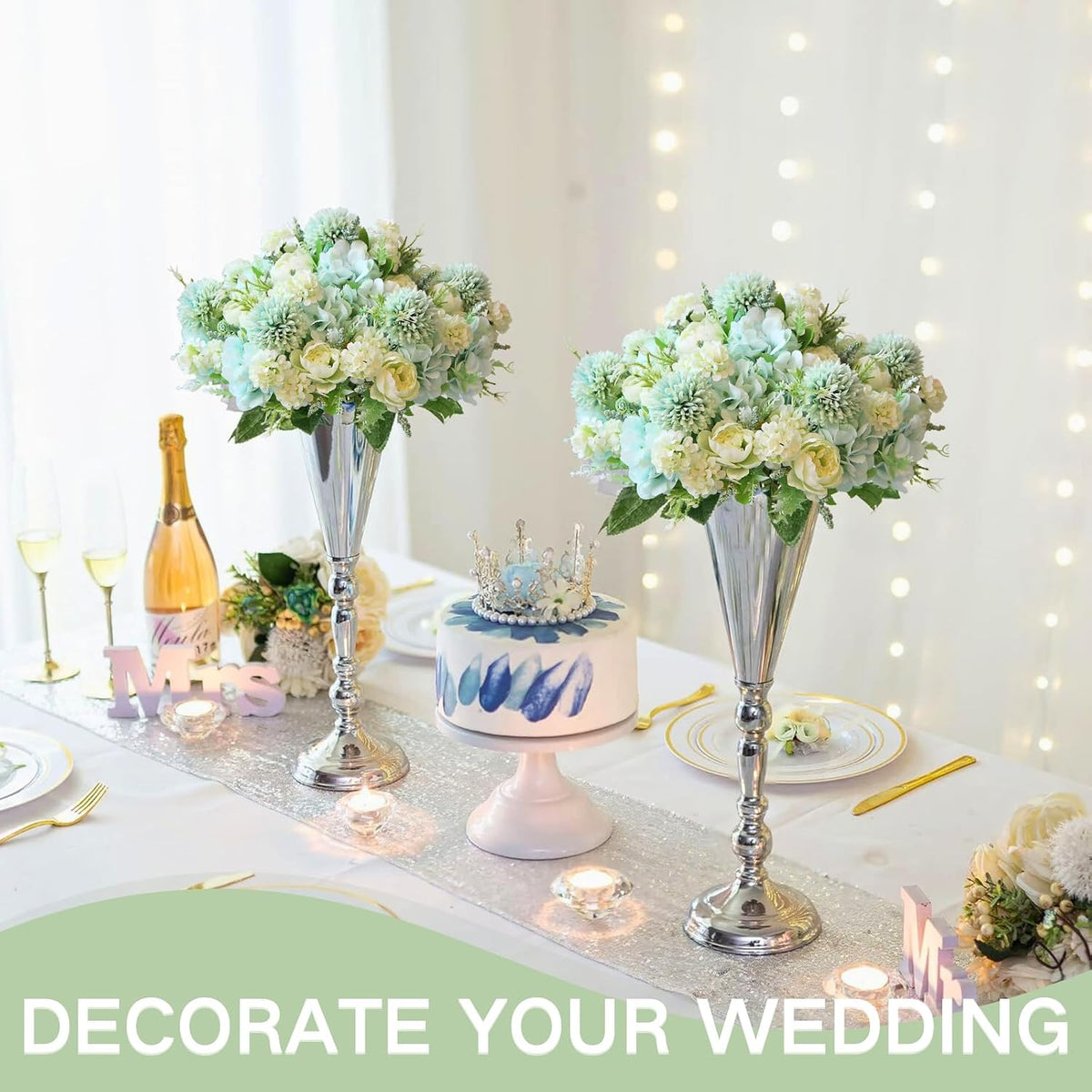 White Artificial Flowers, Fake Silk Peonies Bouquet