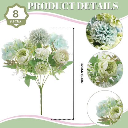 White Artificial Flowers, Fake Silk Peonies Bouquet