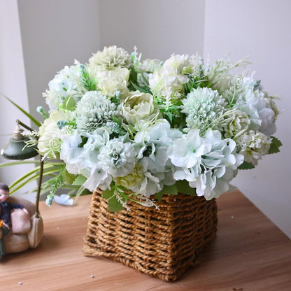 White Artificial Flowers, Fake Silk Peonies Bouquet