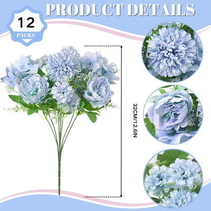 White Artificial Flowers, Fake Silk Peonies Bouquet