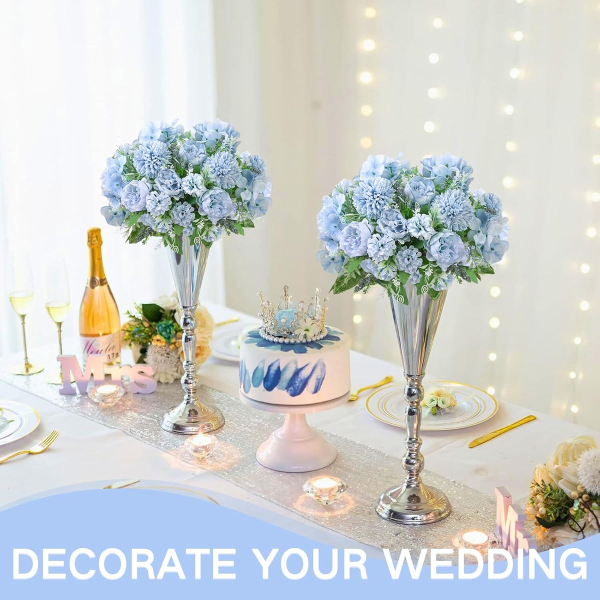 White Artificial Flowers, Fake Silk Peonies Bouquet