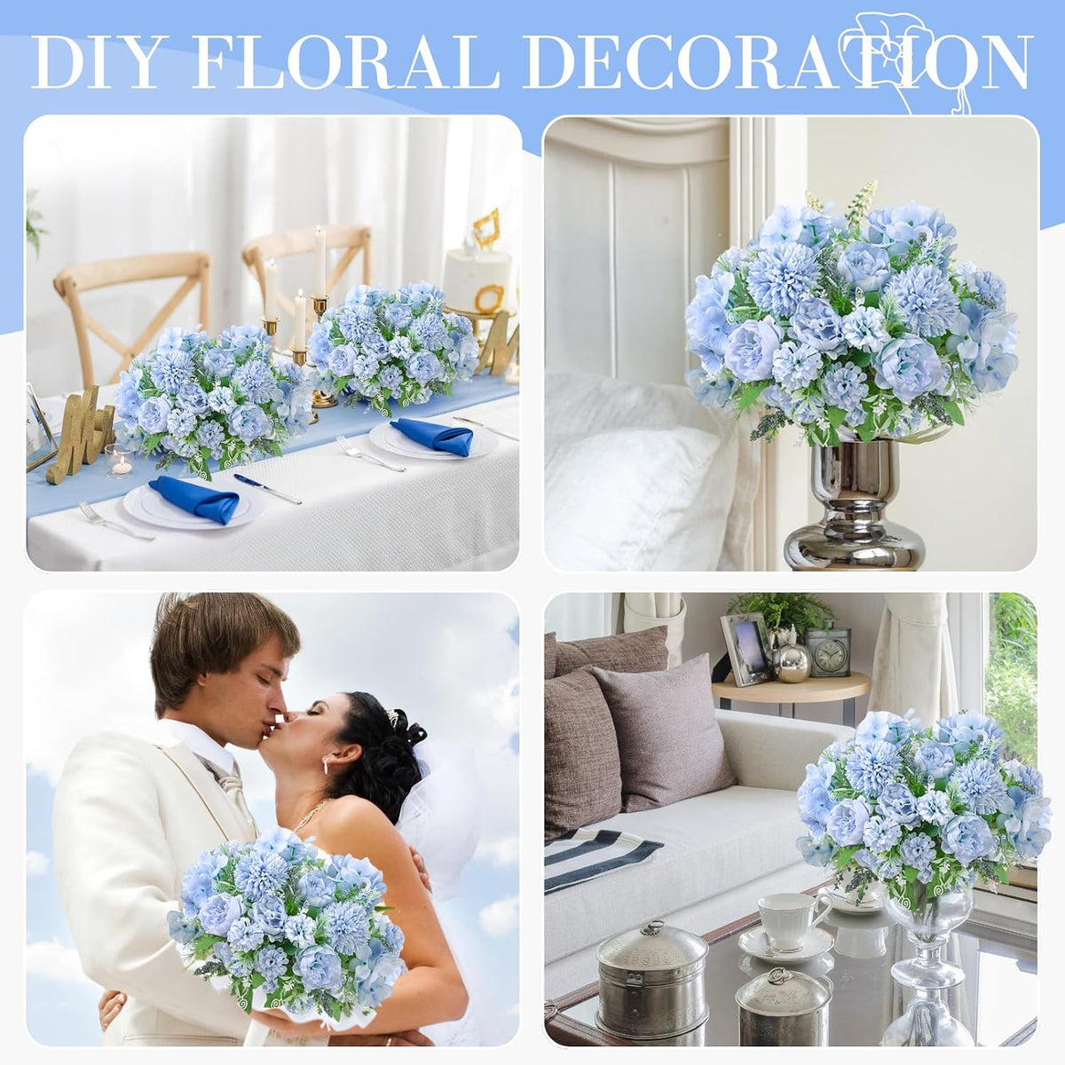 White Artificial Flowers, Fake Silk Peonies Bouquet