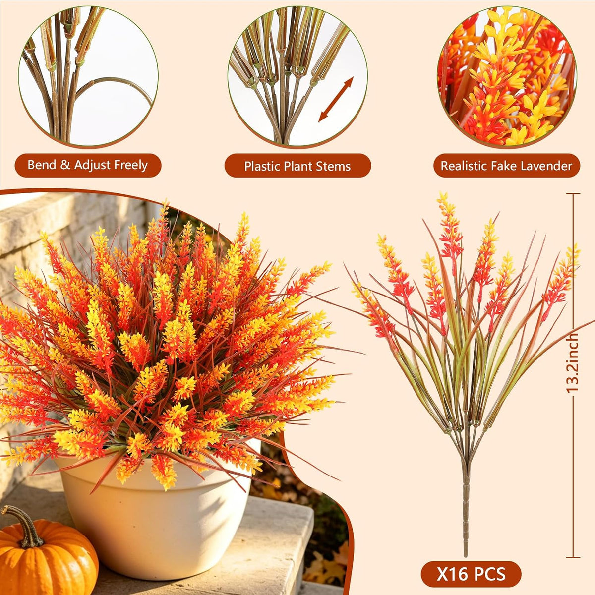 16PCS Artificial Fall Flowers for Outdoors, Fall Home Decorations
