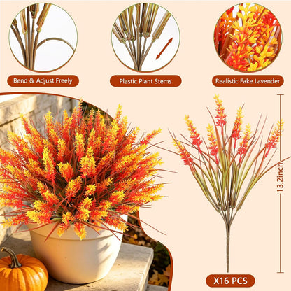 16PCS Artificial Fall Flowers for Outdoors, Fall Home Decorations