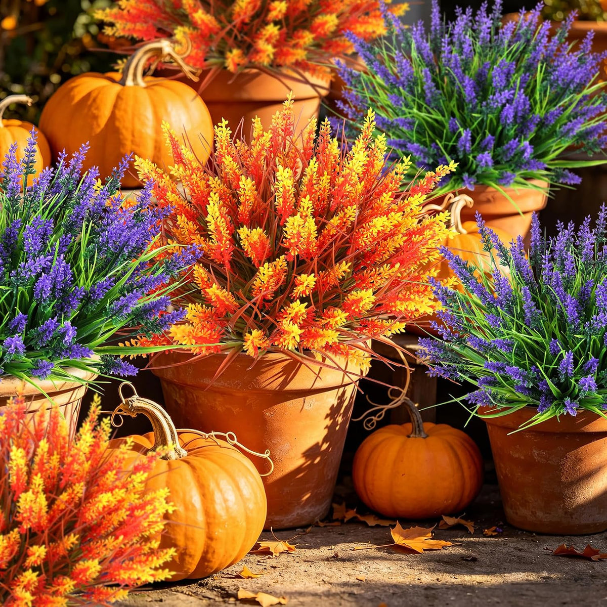 16PCS Artificial Fall Flowers for Outdoors, Fall Home Decorations