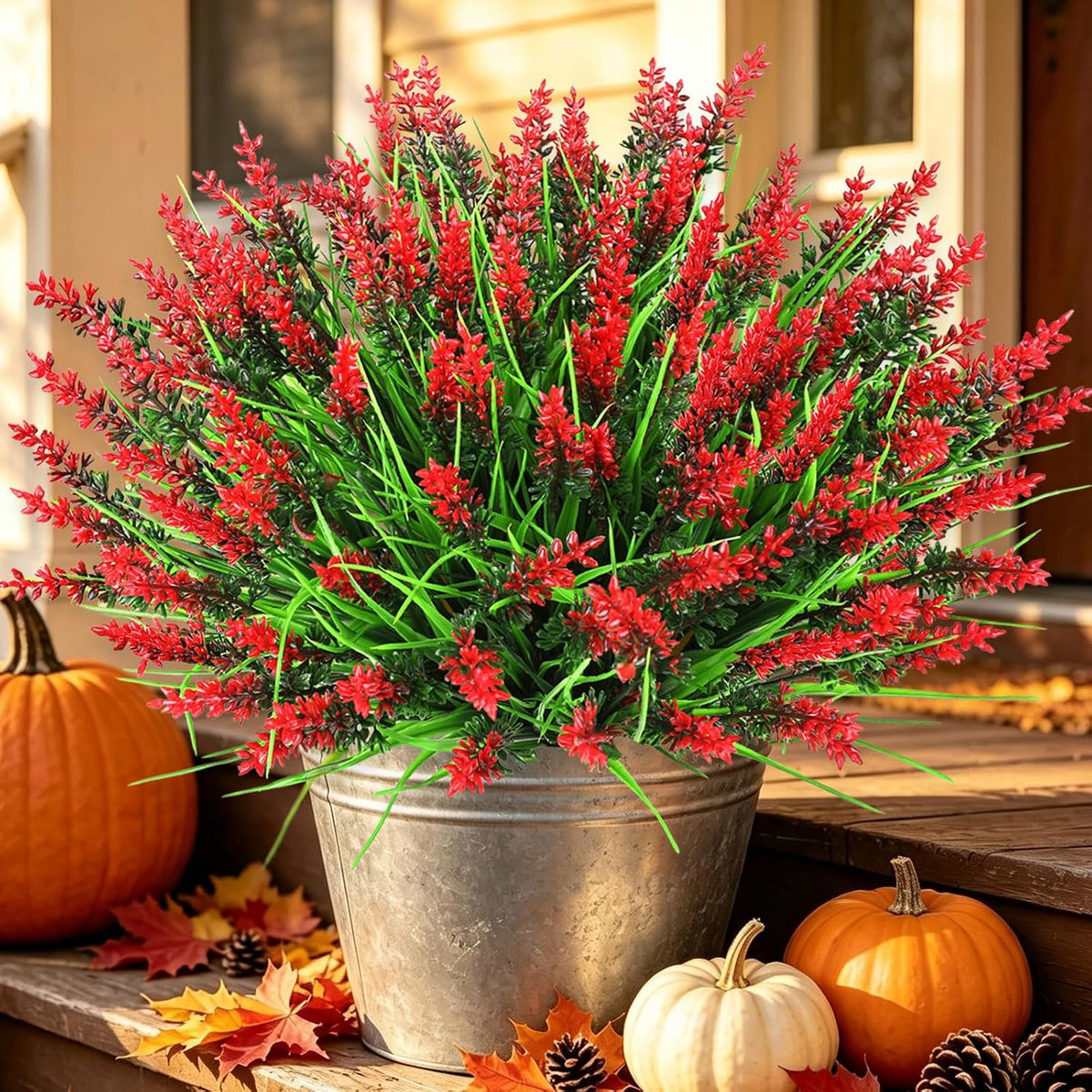 16PCS Artificial Fall Flowers for Outdoors, Fall Home Decorations