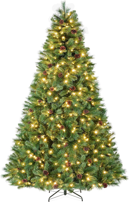 7.5ft Pre-Lit Scotch Pine Christmas Tree, Premium Pre-Decorated Artificial Holiday Decor w/ 1,320 Branch Tips, 2-in-1 White and Multicolor LED Lights, Cordless Setup