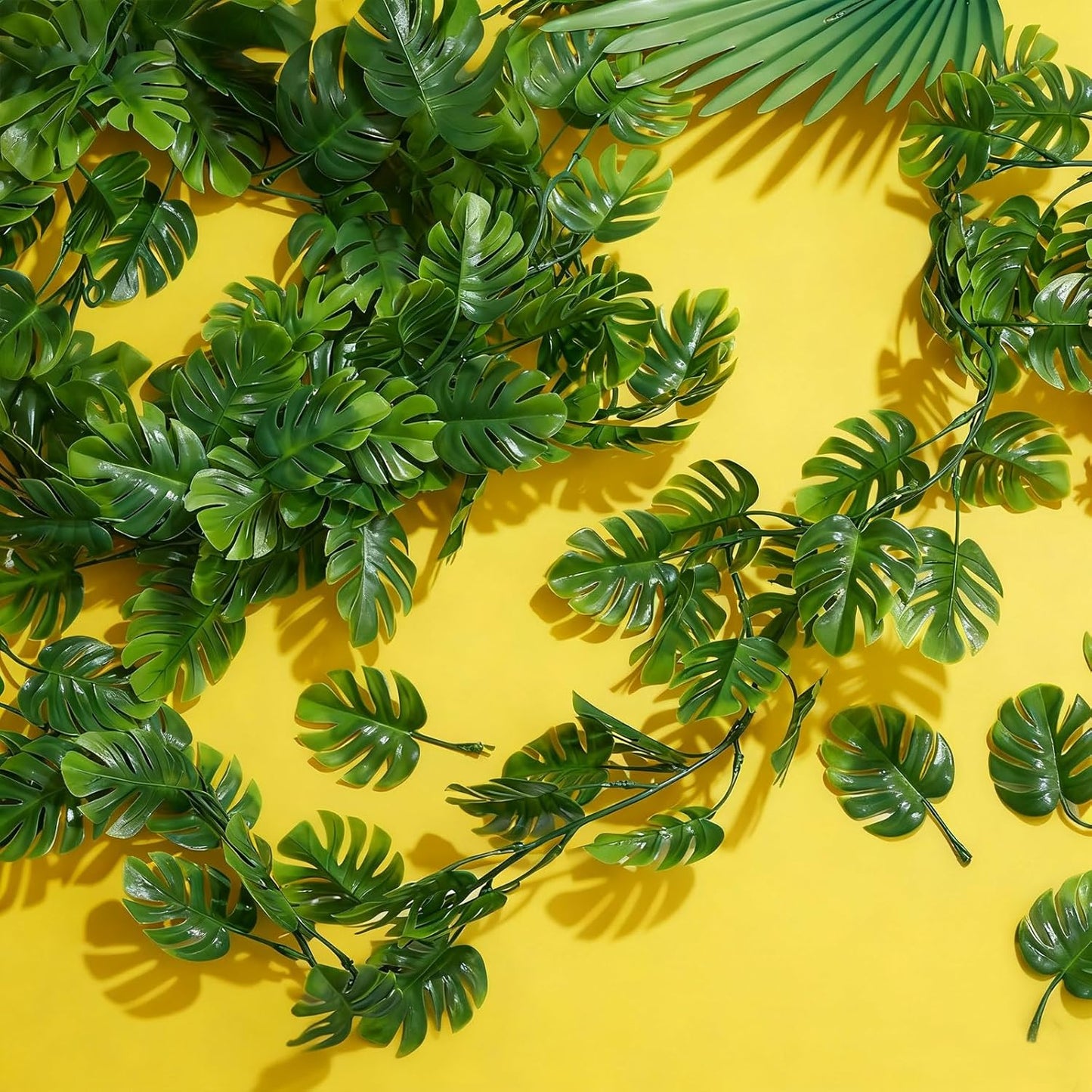 12 Pcs Artificial Monstera Leaf Vines 5.9 ft Fake Hanging Plant Ivy Tropical Palm Leaves Greenery Garland Monstera Faux Vine for Wedding Party Outdoor Decor Garden Porch Jungle Hawaiian Beach