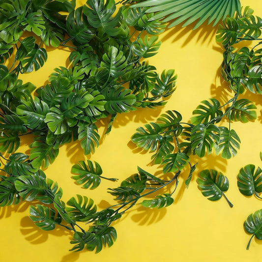 12 Pcs Artificial Monstera Leaf Vines 5.9 ft Fake Hanging Plant Ivy Tropical Palm Leaves Greenery Garland Monstera Faux Vine for Wedding Party Outdoor Decor Garden Porch Jungle Hawaiian Beach