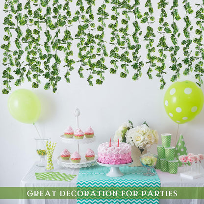 12 Pcs Artificial Monstera Leaf Vines 5.9 ft Fake Hanging Plant Ivy Tropical Palm Leaves Greenery Garland Monstera Faux Vine for Wedding Party Outdoor Decor Garden Porch Jungle Hawaiian Beach