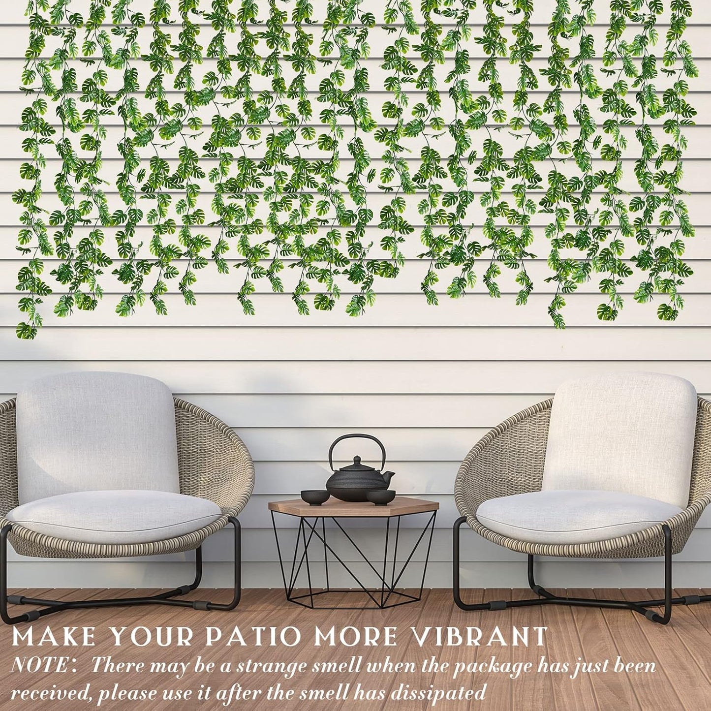 12 Pcs Artificial Monstera Leaf Vines 5.9 ft Fake Hanging Plant Ivy Tropical Palm Leaves Greenery Garland Monstera Faux Vine for Wedding Party Outdoor Decor Garden Porch Jungle Hawaiian Beach