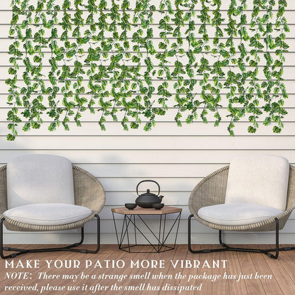 12 Pcs Artificial Monstera Leaf Vines 5.9 ft Fake Hanging Plant Ivy Tropical Palm Leaves Greenery Garland Monstera Faux Vine for Wedding Party Outdoor Decor Garden Porch Jungle Hawaiian Beach