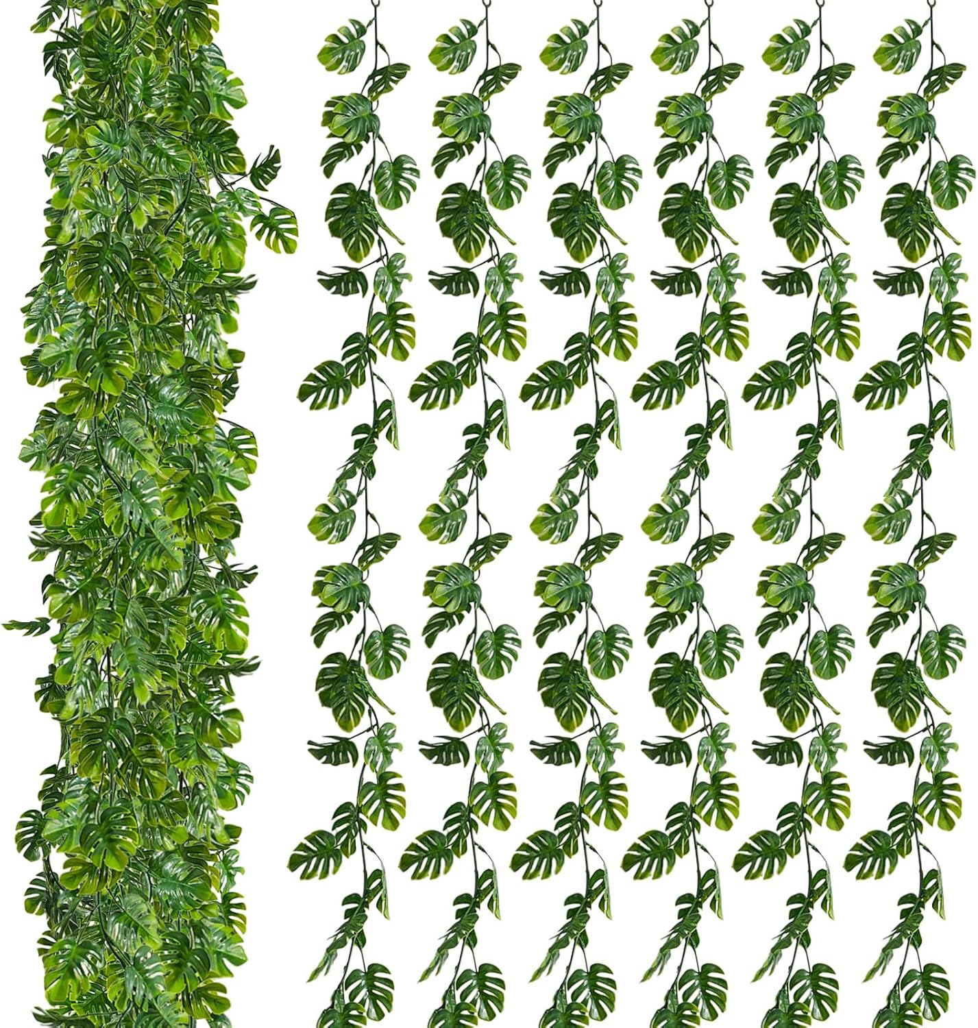 12 Pcs Artificial Monstera Leaf Vines 5.9 ft Fake Hanging Plant Ivy Tropical Palm Leaves Greenery Garland Monstera Faux Vine for Wedding Party Outdoor Decor Garden Porch Jungle Hawaiian Beach