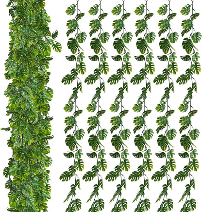 12 Pcs Artificial Monstera Leaf Vines 5.9 ft Fake Hanging Plant Ivy Tropical Palm Leaves Greenery Garland Monstera Faux Vine for Wedding Party Outdoor Decor Garden Porch Jungle Hawaiian Beach