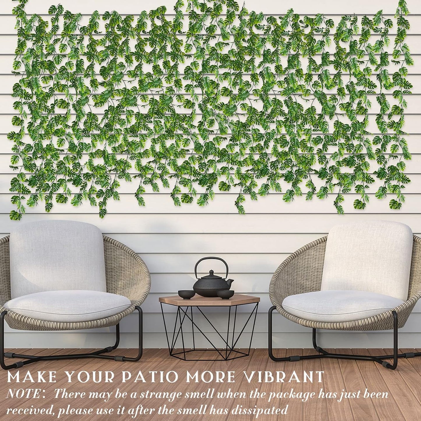 12 Pcs Artificial Monstera Leaf Vines 5.9 ft Fake Hanging Plant Ivy Tropical Palm Leaves Greenery Garland Monstera Faux Vine for Wedding Party Outdoor Decor Garden Porch Jungle Hawaiian Beach