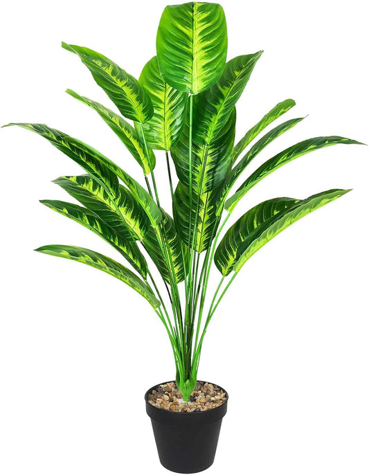 Artificial Plants Fake Banana Tree with Green Leaves in Plastic Pot 80cm Faux Strelitzia Jungle Tropical Plants Greenery Decoration for Home Indoor Outdoor Office Garden (Yellow)