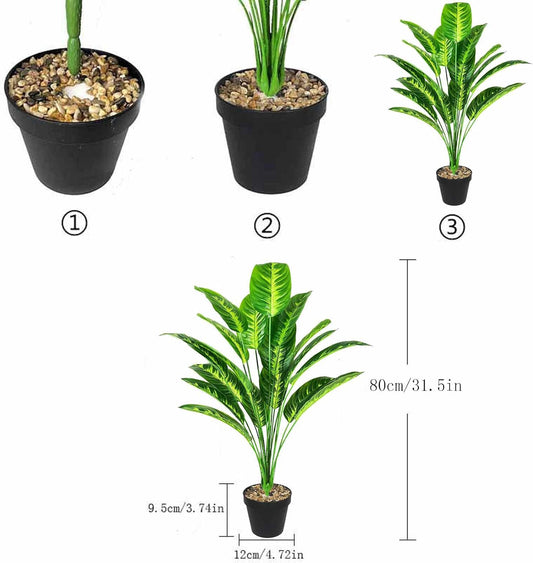 Artificial Plants Fake Banana Tree with Green Leaves in Plastic Pot 80cm Faux Strelitzia Jungle Tropical Plants Greenery Decoration for Home Indoor Outdoor Office Garden (Yellow)