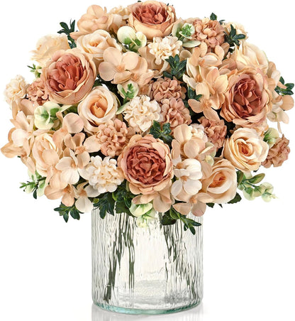 4 Packs Peonies Artificial Flowers Silk Pink Faux Peonies Bouquet | Fake Flower Arrangements Mixed Roses Hydrangea with Stems for Centerpiece Table Wedding Bridal Bouquets Home Decor