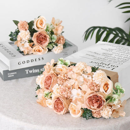 4 Packs Peonies Artificial Flowers Silk Pink Faux Peonies Bouquet | Fake Flower Arrangements Mixed Roses Hydrangea with Stems for Centerpiece Table Wedding Bridal Bouquets Home Decor