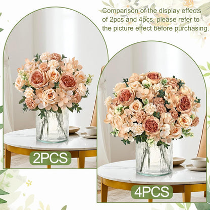 4 Packs Peonies Artificial Flowers Silk Pink Faux Peonies Bouquet | Fake Flower Arrangements Mixed Roses Hydrangea with Stems for Centerpiece Table Wedding Bridal Bouquets Home Decor