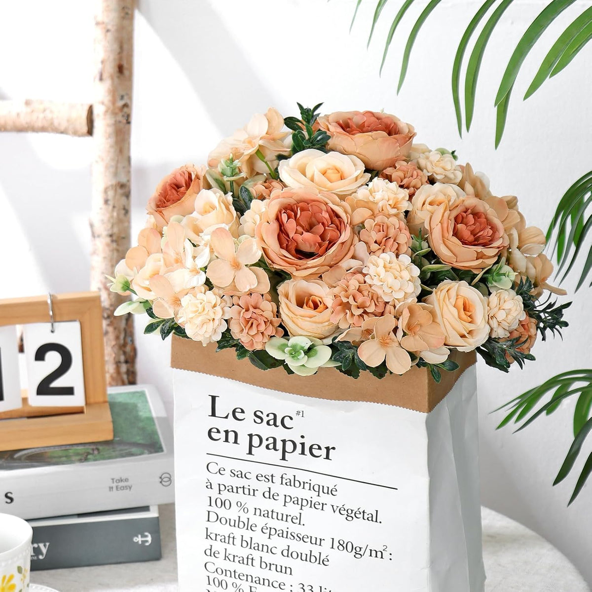 4 Packs Peonies Artificial Flowers Silk Pink Faux Peonies Bouquet | Fake Flower Arrangements Mixed Roses Hydrangea with Stems for Centerpiece Table Wedding Bridal Bouquets Home Decor