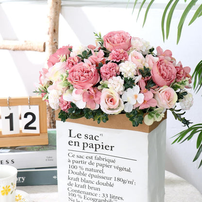 4 Packs Peonies Artificial Flowers Silk Pink Faux Peonies Bouquet | Fake Flower Arrangements Mixed Roses Hydrangea with Stems for Centerpiece Table Wedding Bridal Bouquets Home Decor
