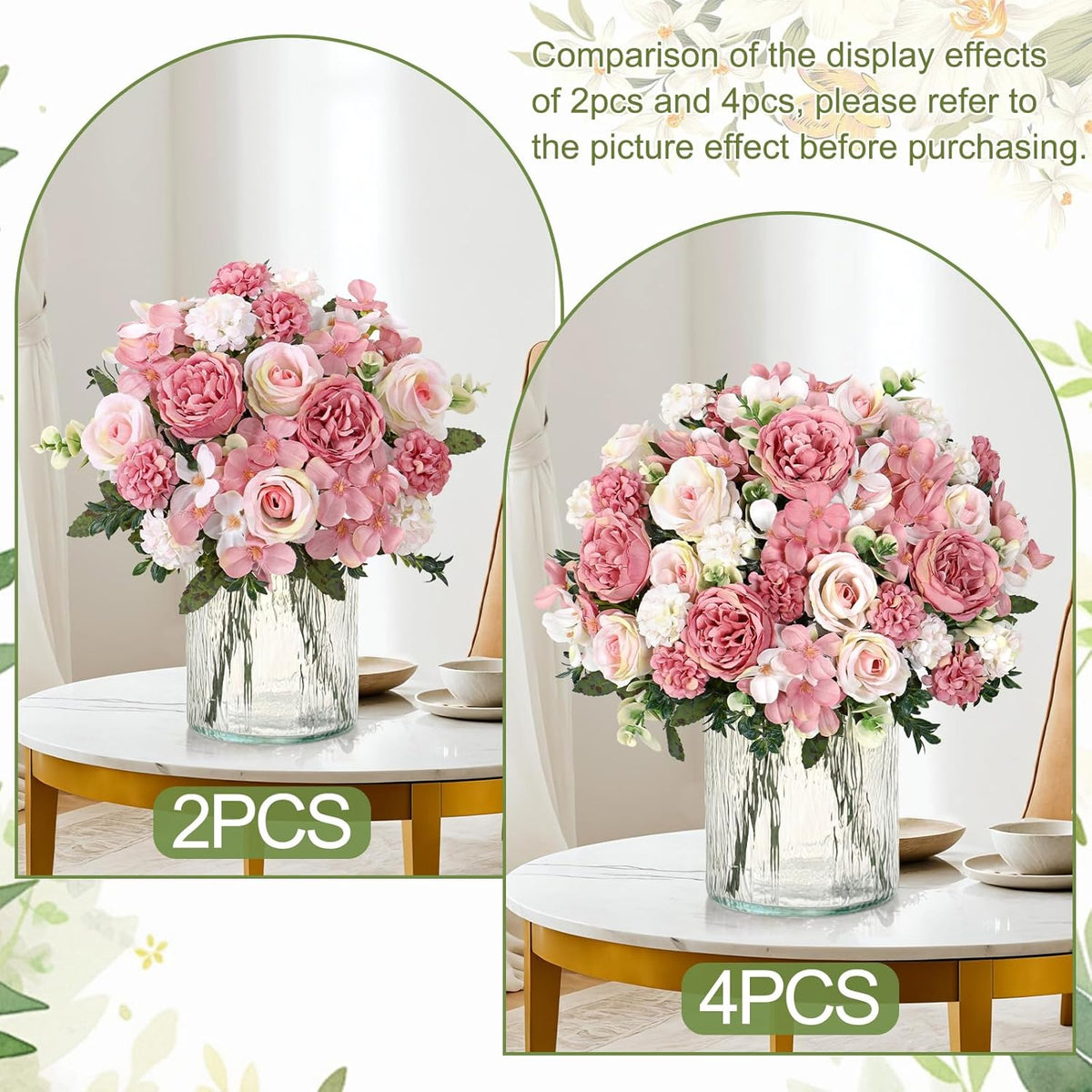 4 Packs Peonies Artificial Flowers Silk Pink Faux Peonies Bouquet | Fake Flower Arrangements Mixed Roses Hydrangea with Stems for Centerpiece Table Wedding Bridal Bouquets Home Decor