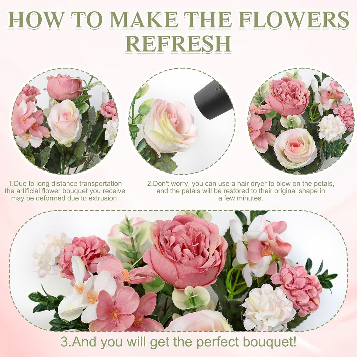 4 Packs Peonies Artificial Flowers Silk Pink Faux Peonies Bouquet | Fake Flower Arrangements Mixed Roses Hydrangea with Stems for Centerpiece Table Wedding Bridal Bouquets Home Decor