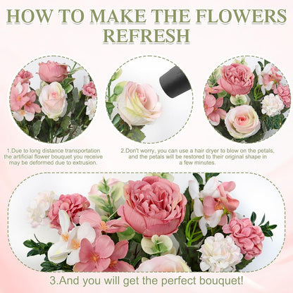 4 Packs Peonies Artificial Flowers Silk Pink Faux Peonies Bouquet | Fake Flower Arrangements Mixed Roses Hydrangea with Stems for Centerpiece Table Wedding Bridal Bouquets Home Decor