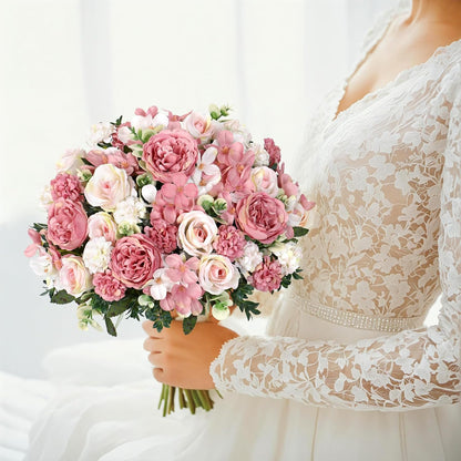 4 Packs Peonies Artificial Flowers Silk Pink Faux Peonies Bouquet | Fake Flower Arrangements Mixed Roses Hydrangea with Stems for Centerpiece Table Wedding Bridal Bouquets Home Decor