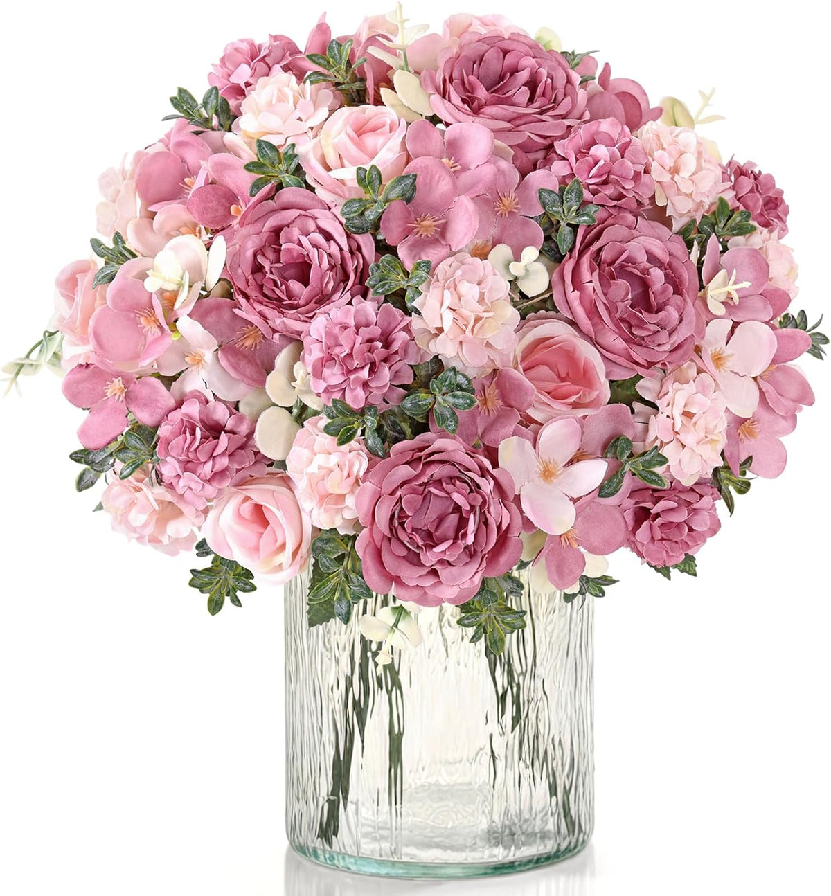 4 Packs Peonies Artificial Flowers Silk Pink Faux Peonies Bouquet | Fake Flower Arrangements Mixed Roses Hydrangea with Stems for Centerpiece Table Wedding Bridal Bouquets Home Decor