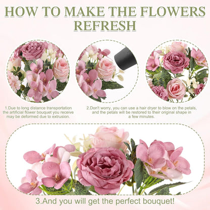 4 Packs Peonies Artificial Flowers Silk Pink Faux Peonies Bouquet | Fake Flower Arrangements Mixed Roses Hydrangea with Stems for Centerpiece Table Wedding Bridal Bouquets Home Decor